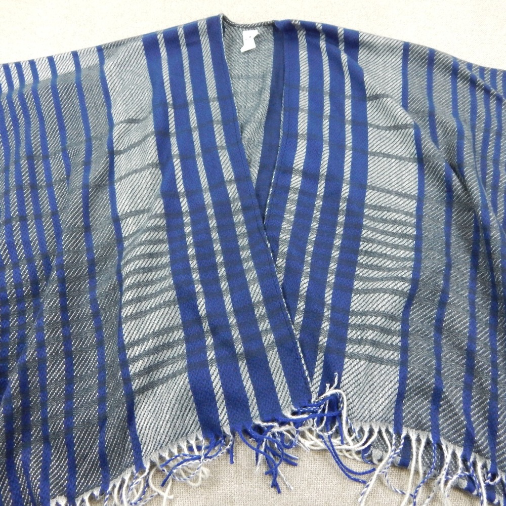 Woolrich Shawl Womens One Size Blue Grey Fringed Flannel Outdoors Warm Oversize